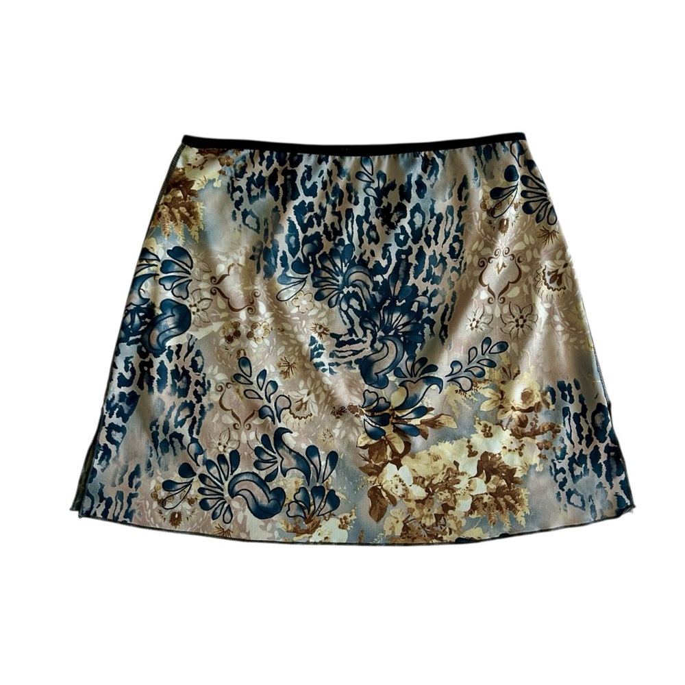 Vintage Y2K Animal Print A-Line Mini Skirt Black Tan Gold Size M